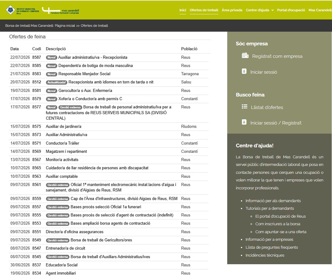 Mas_Carandell's tweet photo. 🔎Avui, a la borsa de #MasCarandell 🖥️ trobaràs ofertes de #feina de Responsable de menjador social, Aux #Administratiu/iva, Aux #Comptable, #Dependent/a, #Magatzem i repartiment, #Educador/a i moltes més
📣Puja el CV i apunta't 🔗https://t.co/oNPXQJBeOw
#ocupació #treball #ods8 https://t.co/lGAoFIkaYO