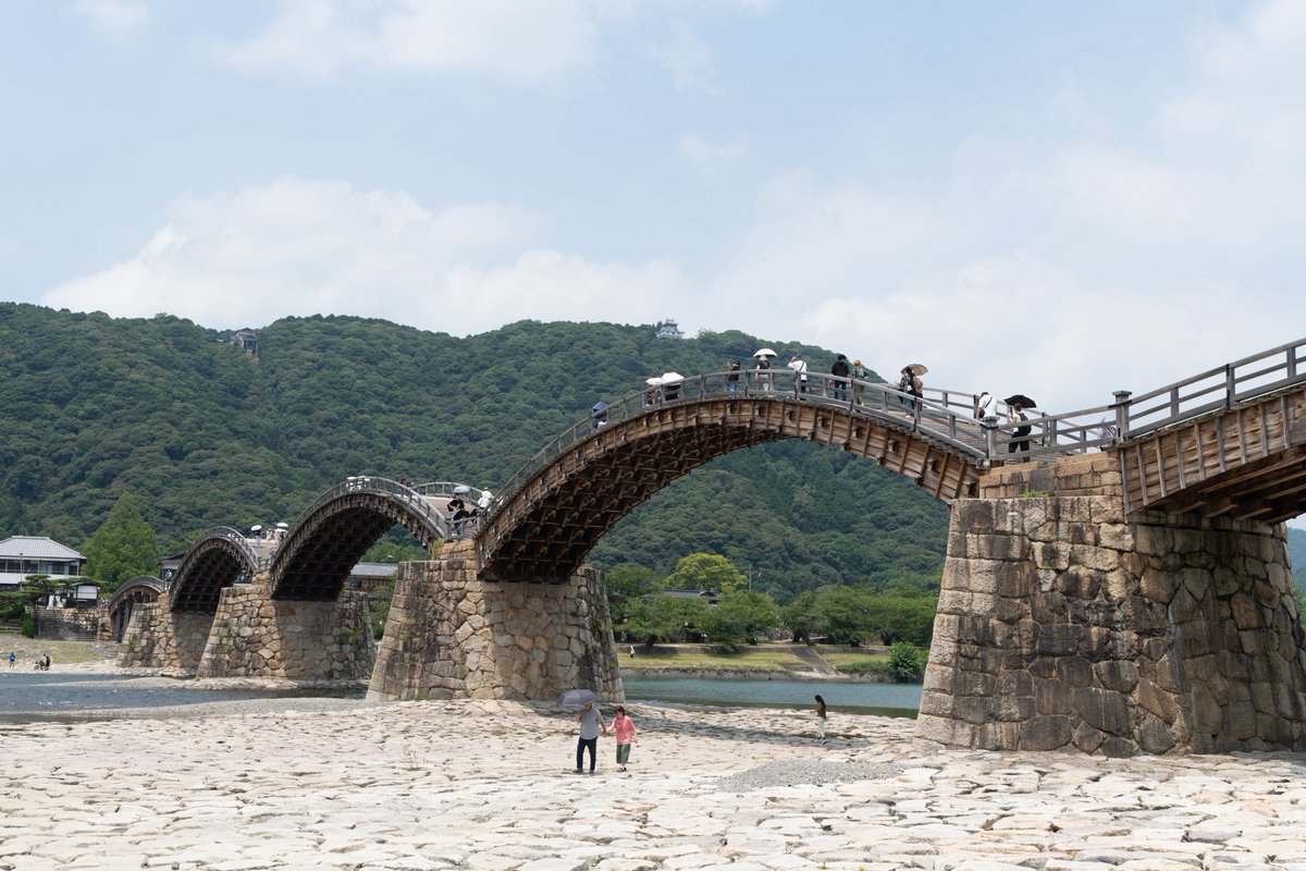 chiossonecurry's tweet photo. 山口県岩国市・錦帯橋 / 岩国城(2026.7.19)

青春18きっぷ旅
錦帯橋と岩国城の再建天守と元の天守台、そして天守閣からの眺め
ちょうど錦川鉄道の列車が鉄橋を渡ってるところ https://t.co/XP0N4D61uP