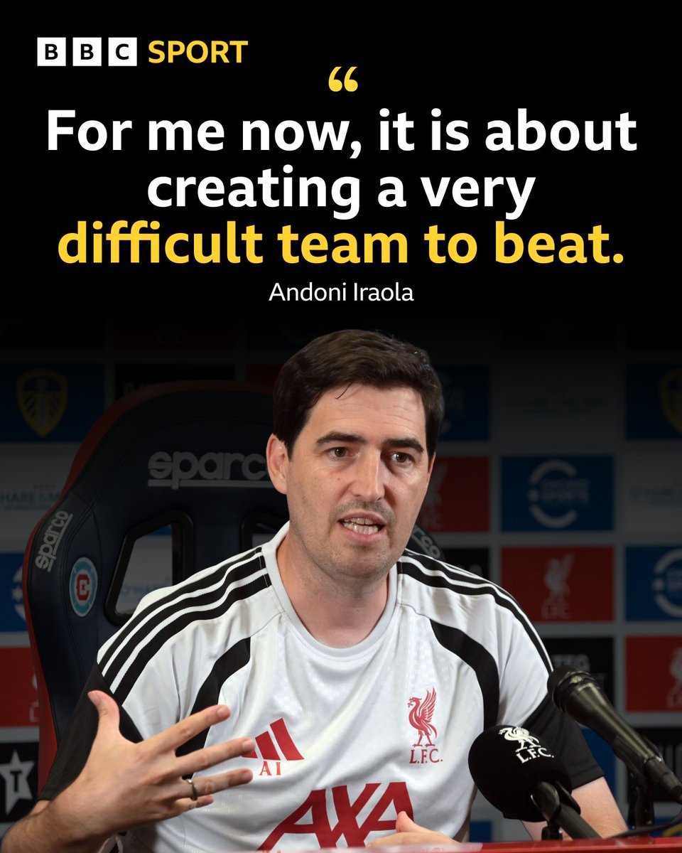 BBCSport's tweet photo. Andoni Iraola wants Liverpool to be 'very difficult to beat' 🔴🗣️

The new manager explains his priorities after taking charge at Anfield. https://t.co/qikZUhVhpf