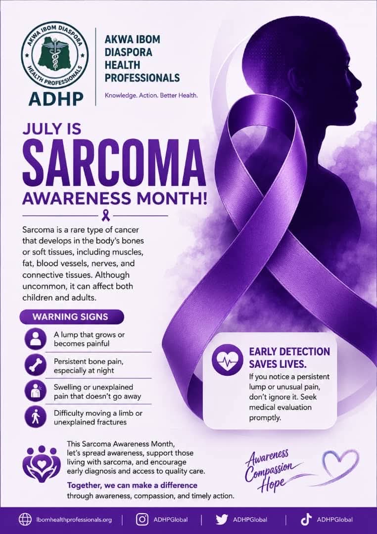 ADHPGlobal's tweet photo. 💜 July is #SarcomaAwarenessMonth. Sarcoma is a rare cancer that affects the bones and soft tissues. Knowing the warning signs and seeking early medical attention can save lives. Let’s raise awareness, inspire hope, &amp; support those affected. #EarlyDetectionSavesLives #ADHPGlobal https://t.co/mBRpMVadEJ