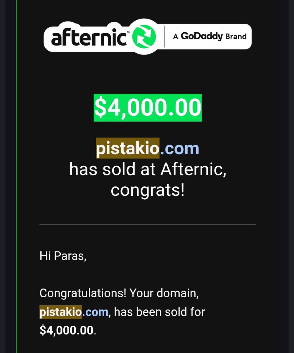 parasvimalcom's tweet photo. Share a sale, get a sale?
Thank you @afternic 
#domains #domain #godaddy #afternic https://t.co/0EOeNRdhxC