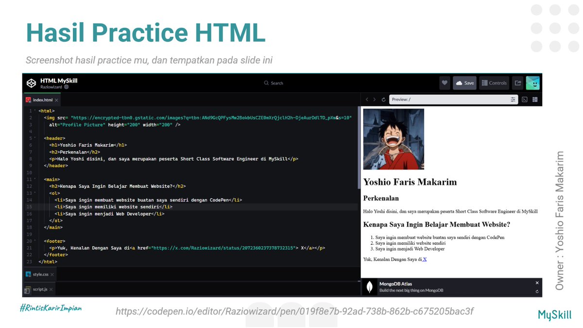 Raziowizard's tweet photo. Ikut short class Software Engineering di @myskill_id buat ngisi waktu luang, nambah skill dan pengetahuan tentang Website Development: Front-End #LearnAtMySkill https://t.co/shKb3n2XK2