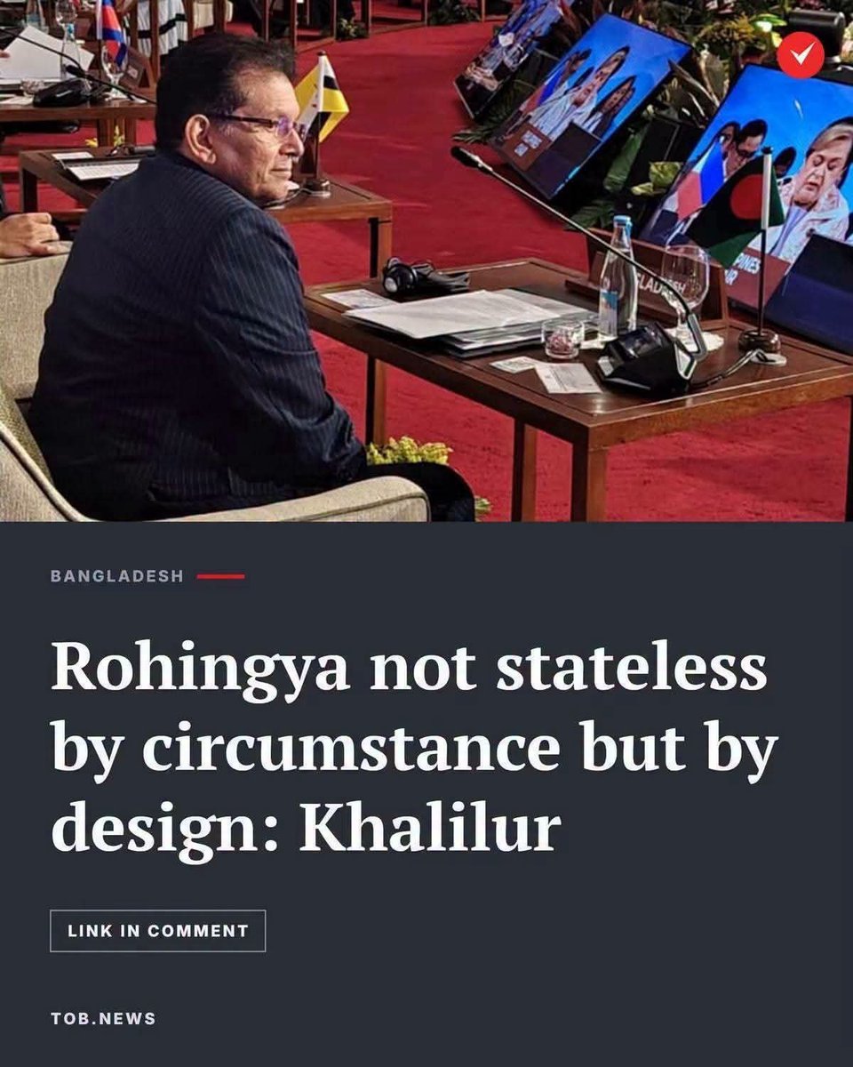romddullah's tweet photo. “Rohingya not stateless by circumstance but by design.”
— Dr. Khalilur Rahman, Foreign Minister of Bangladesh.

This is the reality the Rohingya have lived for decades. Statelessness is not an accident but the result of deliberate policies that denied us citizenship, identity, and fundamental rights. Justice begins with acknowledging this truth.

#Rohingya #Refugee #HumanRights #Justice