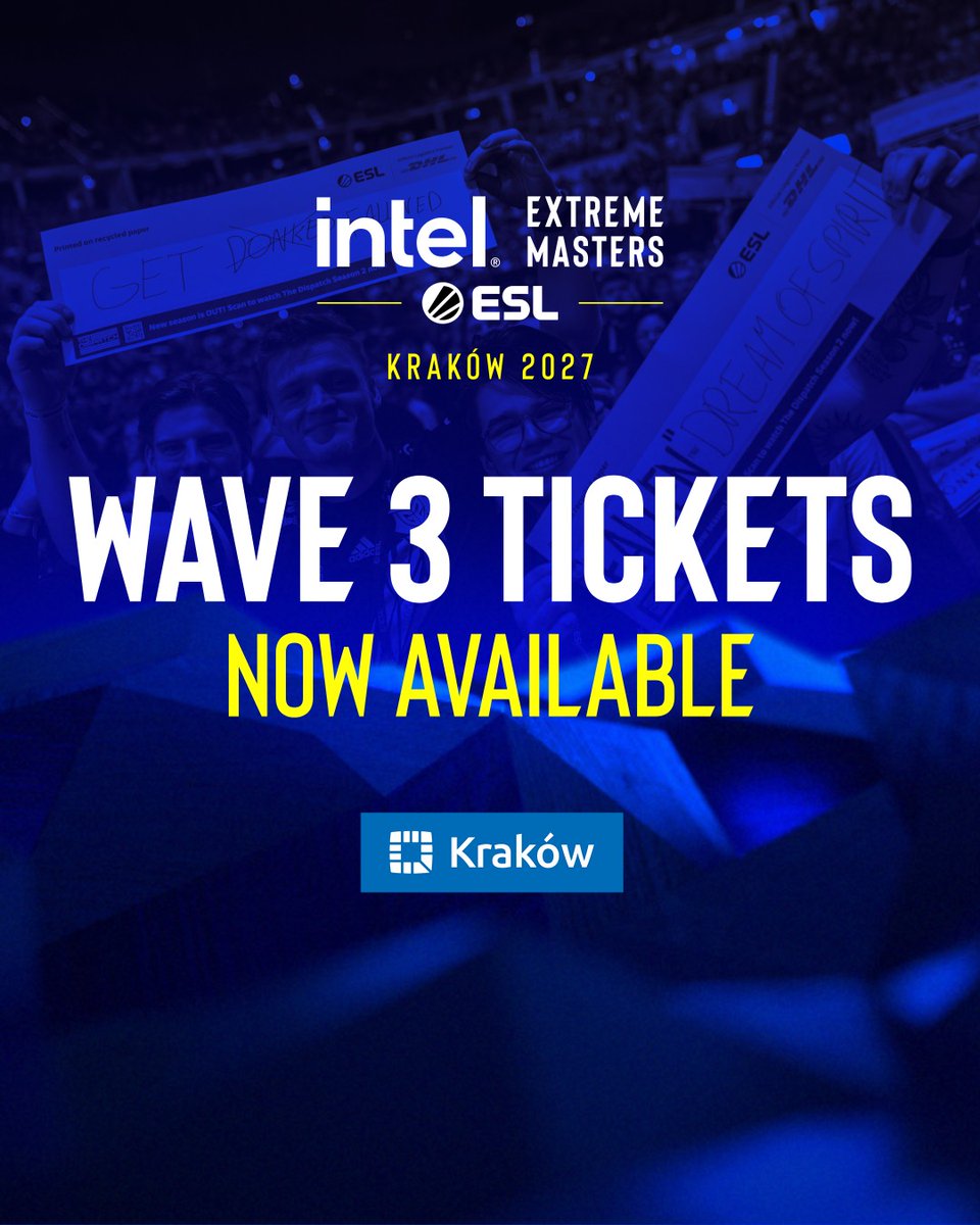 IEM's tweet photo. Wave 3 tickets to #IEM Kraków 2027 are now available 🎟️

✅ 1-Day Lower Saturday RESTOCKED
✅ 1-Day Lower Sunday RESTOCKED
✅ 1-Day Upper Saturday RESTOCKED
✅ 1-Day Upper Sunday RESTOCKED

4-Day &amp; 1-Day tickets are available 👇 https://t.co/9HoHS2kntj
