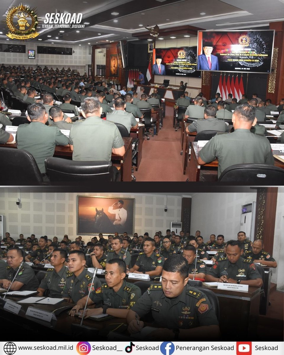 seskoad__'s tweet photo. *Presiden Ke-6 RI SBY Bekali Pasis Seskoad Hadapi Dinamika Geopolitik Global*

Bandung, 23 Juli 2026 – Presiden Republik Indonesia ke-6, Jenderal TNI (Purn.) Prof. Dr. H. Susilo Bambang Yudhoyono memberikan kuliah umum kepada Perwira Siswa Dikreg LXVIII Seskoad. https://t.co/L96FakVgYz
