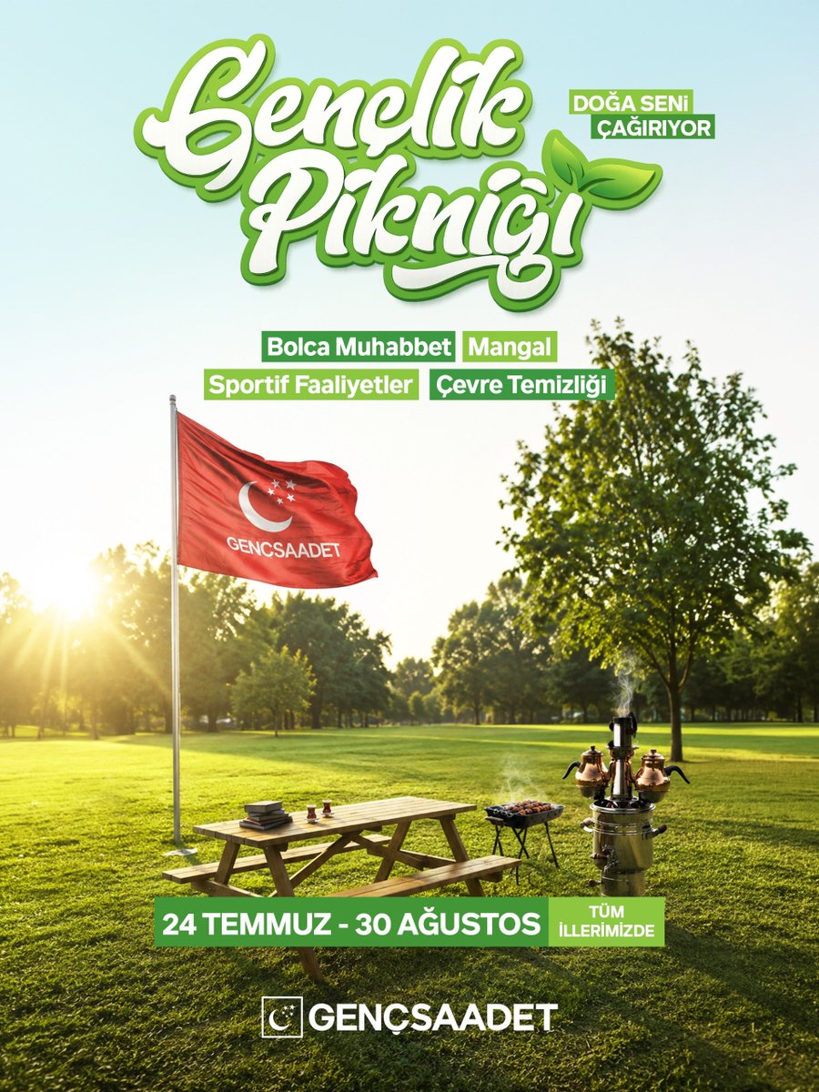 gencsaadet's tweet photo. Doğa Seni Çağırıyor! 🍃

GENÇLİK PİKNİĞİ 🌱

📍 Bolca Muhabbet
📍 Mangal
📍 Sportif Faaliyetler
📍 Çevre Temizliği

🗓 24 Temmuz - 30 Ağustos tarihleri arasında tüm illerimizde. https://t.co/vWC2qUm1Sj