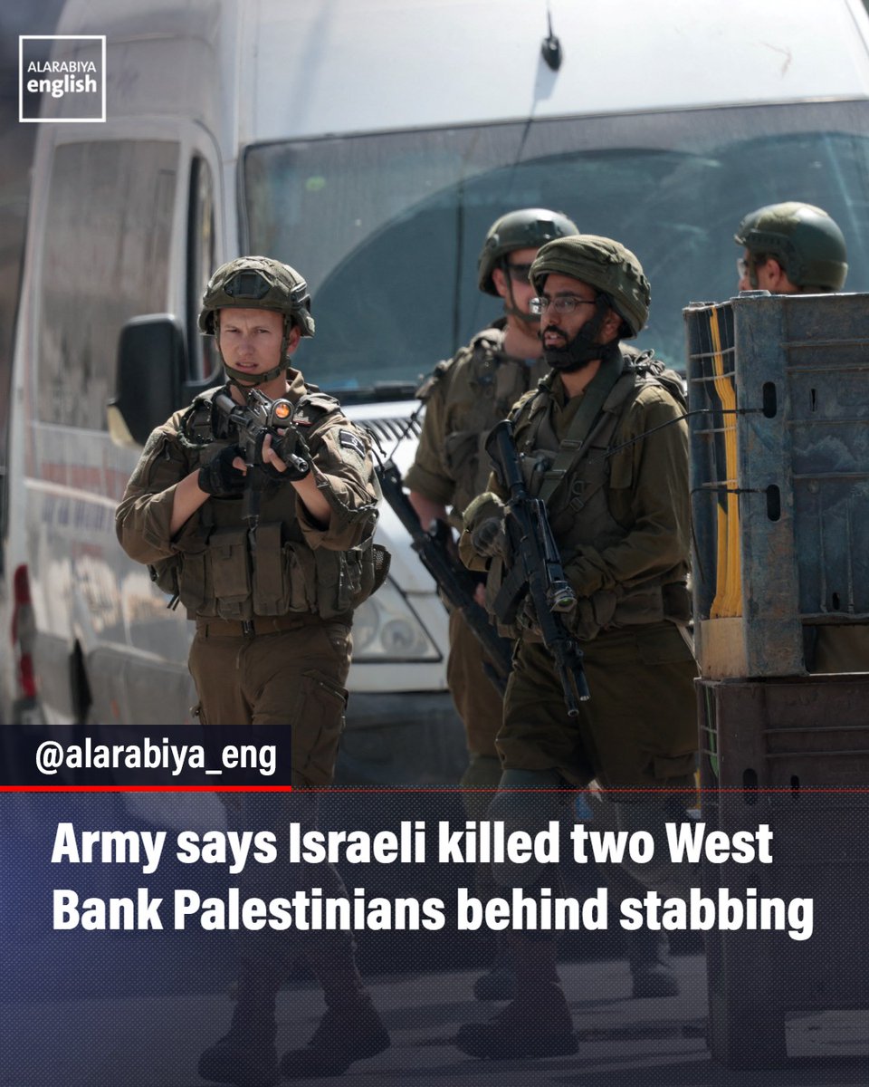 AlArabiya_Eng's tweet photo. An Israeli civilian has killed two Palestinians in the occupied West Bank after they had allegedly stabbed another Israeli who had tried to extinguish a wildfire near a settlement, the military says. https://t.co/s5IK2fFdto