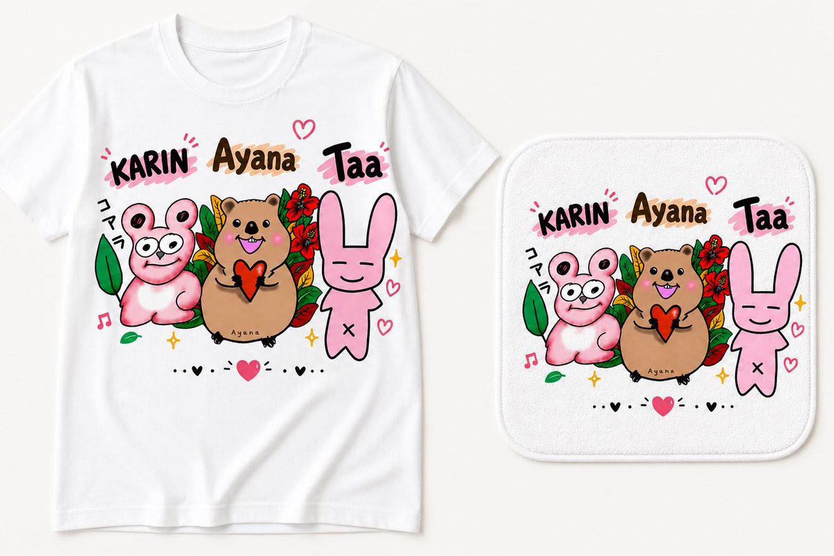 karins_flavor's tweet photo. ✨2026年8月12日(水)限定✨

🎤 KARIN × Ayana × たあ
コラボ物販 予約受付スタート！

🛍️ 完全受注生産・事前予約限定

👕 コラボTシャツ　¥4,000
🤍 コラボハンドタオル　¥2,500

📅 予約締切：7月26日(日)まで
💰 お支払い：8月12日(水)当日・現金のみ

完全受注生産のため、当日の追加販売はありません。
ご希望の方は、締切までにご予約をお願いいたします✨

ご予約フォーム
https://t.co/vzdSWpJQkZ

#KARIN #Ayana #たあ #コラボグッズ #限定グッズ #受注生産 #ライブグッズ #横浜ライブ