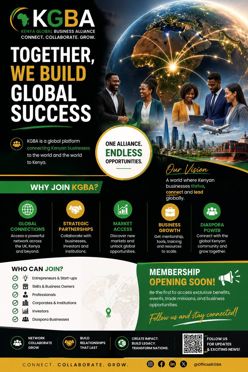 OfficialKGBA's tweet photo. 🌍 One Alliance. Endless Opportunities.

🌐 https://t.co/XBcYCD07zQ

#KGBA #KenyaGlobalBusinessAlliance #ConnectingKenyanBusinessesGlobally #BusinessWithoutBorders #BusinessNetworking #StrategicPartnerships #MarketAccess #TradeAndInvestment #Entrepreneurship #SMEs https://t.co/8LlmhmFKew