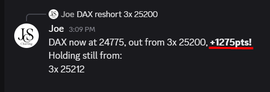 JoeChartingStar's tweet photo. $DAX Trade #DAX 
Taking chips of the table, +1275pts! 

#jcscharting #swingtrade 🤑🤑🤫