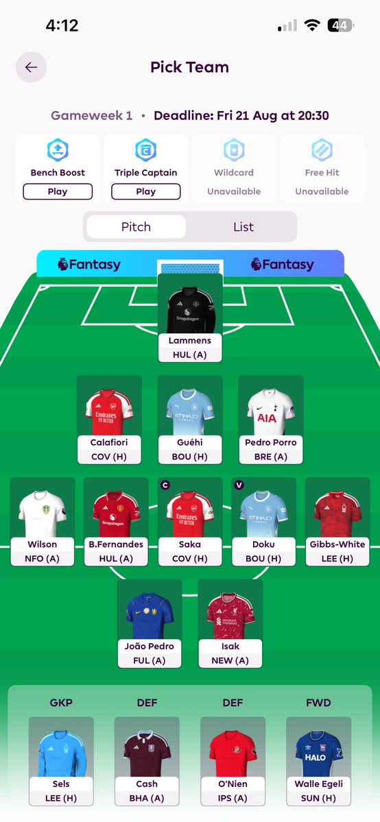 Daenerys7_'s tweet photo. التشكيلة المبدئية ❤️
#fpl https://t.co/U5agRIQBmZ