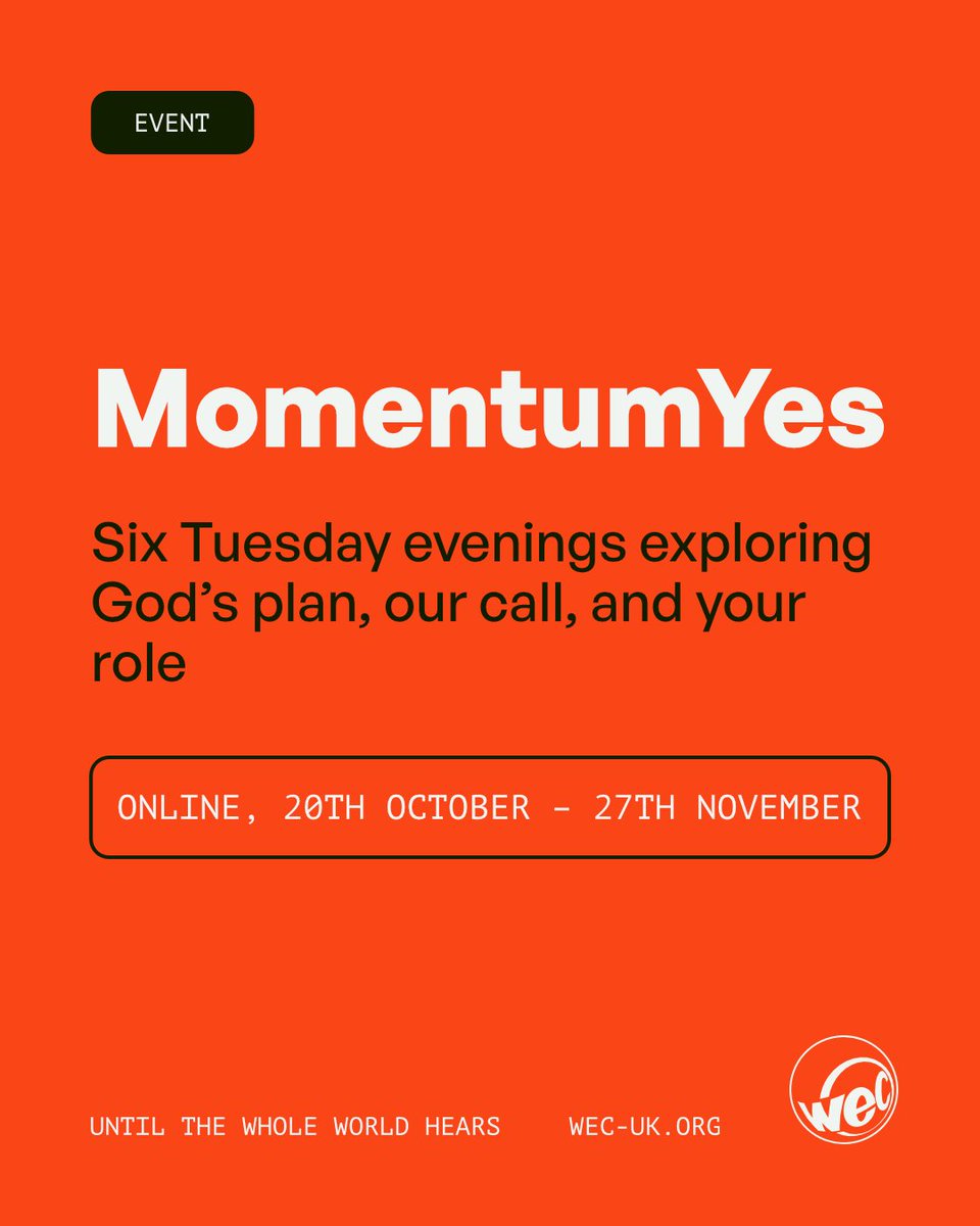 wecuk's tweet photo. Book your place – MomentumYes is back this autumn!🙌

We believe that we, as the Church, are God's plan to tell the world about Jesus – to make him famous throughout the world. [1/2] https://t.co/5GUteLKtQ7