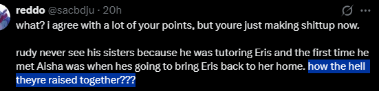 sacbdju's tweet photo. @HyacinthoGirl @VapeAscension @AnActualGarnish @ascillios you literally said "They got raised together" which what argue???????????????????

they dont live together til 16, please go read the tweet AGAIN https://t.co/G1sDEksjf3