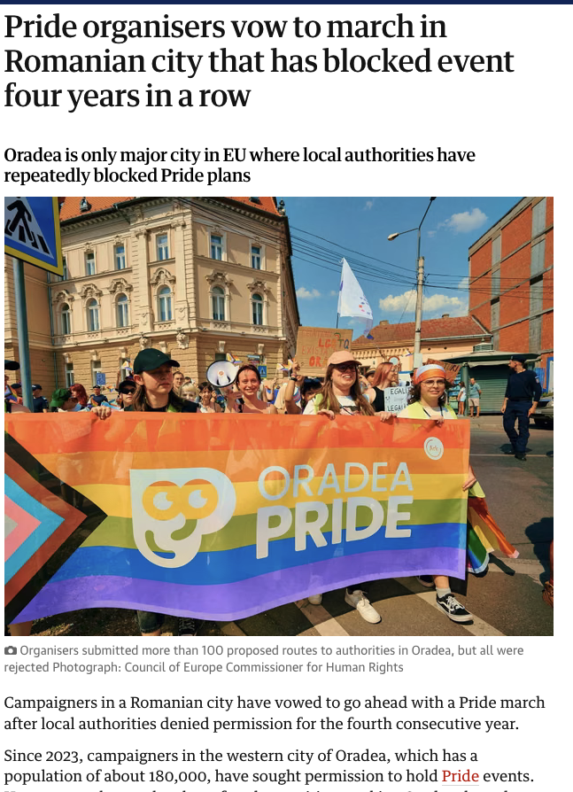 oradeanul's tweet photo. Situația de la Pride Oradea a ajuns în presa internațională și nu oriunde, la The Guardian https://t.co/hiQKS0IDoM