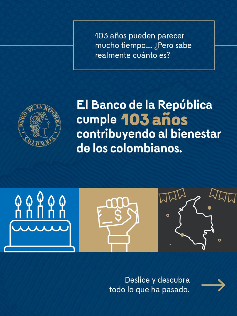 BancoRepublica's tweet photo. Durante 103 años, el Banco de la República ha acompañado la transformación de Colombia: protegiendo el valor del dinero, conectando al país a través de sistemas de pago más rápidos, acercando la cultura y el conocimiento a miles de personas y garantizando la calidad de los billetes que pasan de mano en mano todos los días.