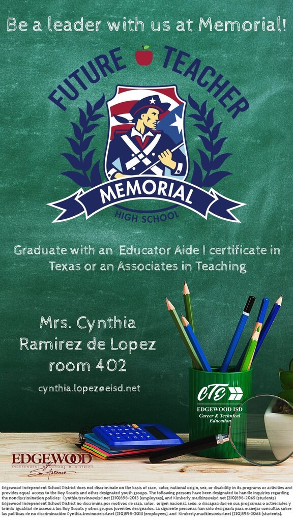 EISDMemorialHS's tweet photo. Building tomorrow’s educators today! EISD’s Future Teacher Program creates a pathway to teaching careers, enables students to earn a certification, and helps them graduate ready to earn a living wage.
Investing in the future of education in Edgewood starts here! #TheTimeIsNow 🍎 https://t.co/kg1SQkQR0K