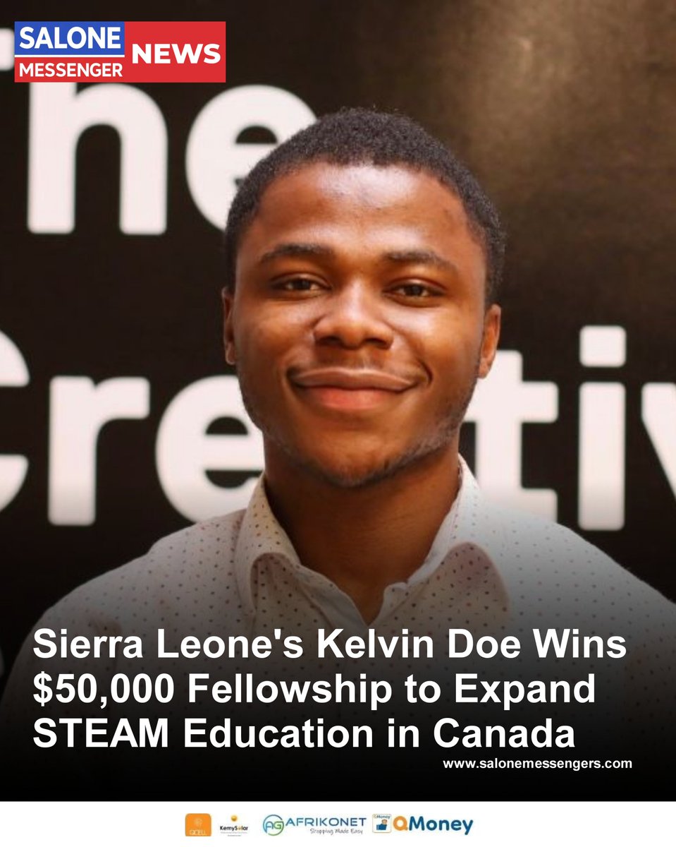 Salonemessenger's tweet photo. Sierra Leone's Kelvin Doe Wins $50,000 Fellowship to Expand STEAM Education in Canada

Sierra Leonean inventor and innovator Kelvin Doe has been awarded a $50,000 fellowship by Toronto Metropolitan University (TMU) to help expand STEAM (Science, Technology, Engineering, Arts and Mathematics) education for young people in Regent Park, Toronto. 

Doe, who rose to global fame as a teenager after building batteries and a radio transmitter from scrap materials in Sierra Leone, will use the fellowship to create hands-on learning opportunities that inspire children and young people to become innovators rather than just consumers of technology. After graduating from TMU's New Media program, he says his mission is to empower underserved communities through creativity, technology and practical skills. 

Kelvin Doe first gained international recognition through his inventions in Sierra Leone and has since become a global advocate for youth innovation, using his story to encourage the next generation of problem-solvers. 

How proud are you to see a Sierra Leonean making a global impact through innovation and education?

#KelvinDoe  #SaloneMessenger