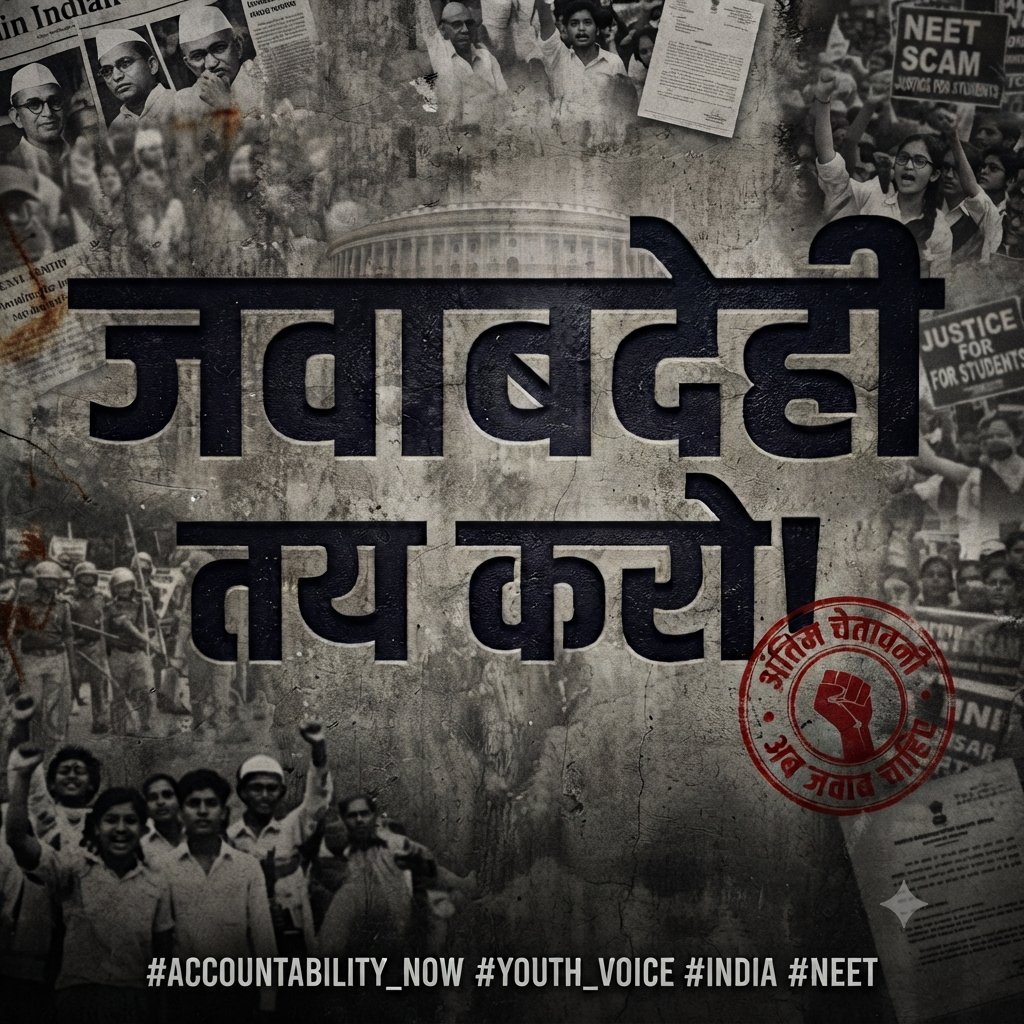 ToThePoint_Rj's tweet photo. "शिक्षा माफियाओं का राज चलेगा या छात्रों का भविष्य? अब जवाबदेही तय करने का समय आ गया है। #NTA_Accountability #NEET_Justice
#JusticeForNEETStudents
#NTA_Accountability
#NEET_Exam #NEET_Protest #JusticeForNEETStudents #StudentsLivesMatter #India #VoiceOfTheYouth #StudentProtest https://t.co/ESj4xAGDOZ