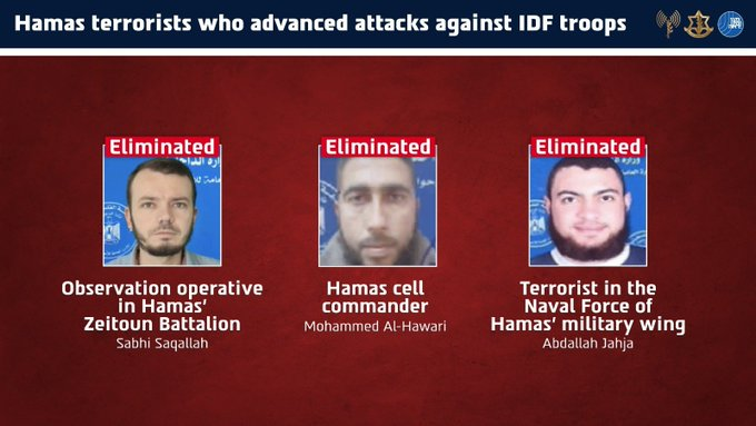 VividProwess's tweet photo. 🔴ELIMINATED: Abdallah Jahja, a terrorist in the Naval Force of Hamas' military wing who invaded Israel on October 7.

Two more Hamas terrorists were eliminated:

- Cell commander in Hamas' Zeitoun Battalion
- Observation operative in Hamas’ Zeitoun Battalion

One by one. https://t.co/gNA99MY0PF