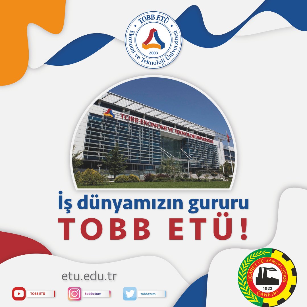 CankiriTSO's tweet photo. Sevgili Gençler, İş dünyamızın üniversitesi TOBB ETÜ ile kariyerinize üniversiteden başlayabilirsiniz. Mezun olmadan 1 yıl iş tecrübesi kazanabilir ve profesyonel hayata bir adım önde başlayabilirsiniz.Sizleri iş dünyamızın gururu TOBB ETÜ’ye bekliyoruz. https://t.co/5HLKo0r8Ic