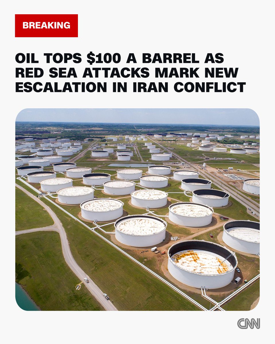 CNN's tweet photo. Oil tops $100 a barrel for the first time since May as widening conflict in the Middle East threatens a further squeeze on global supplies https://t.co/J4KZzMkdgF https://t.co/yWxWZiAqL4