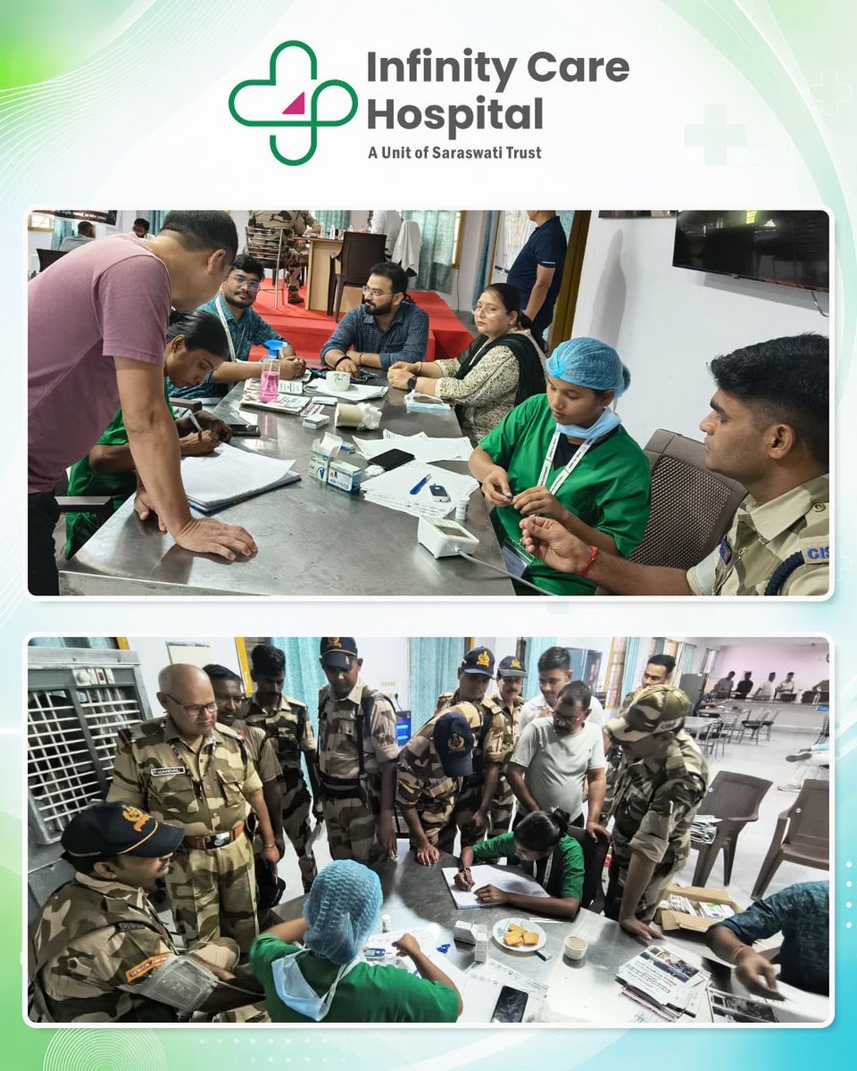 InfinityCareVNS's tweet photo. Highlights from our Free Health Camp at CISF Barracks, Varanasi Airport, where our specialists provided consultations in General Medicine, Orthopaedics, and Cardiology.

#InfinityCareHospital #HealthCamp #CommunityHealth #HealthcareForAll #Varanasi https://t.co/cI3mfNuR5v