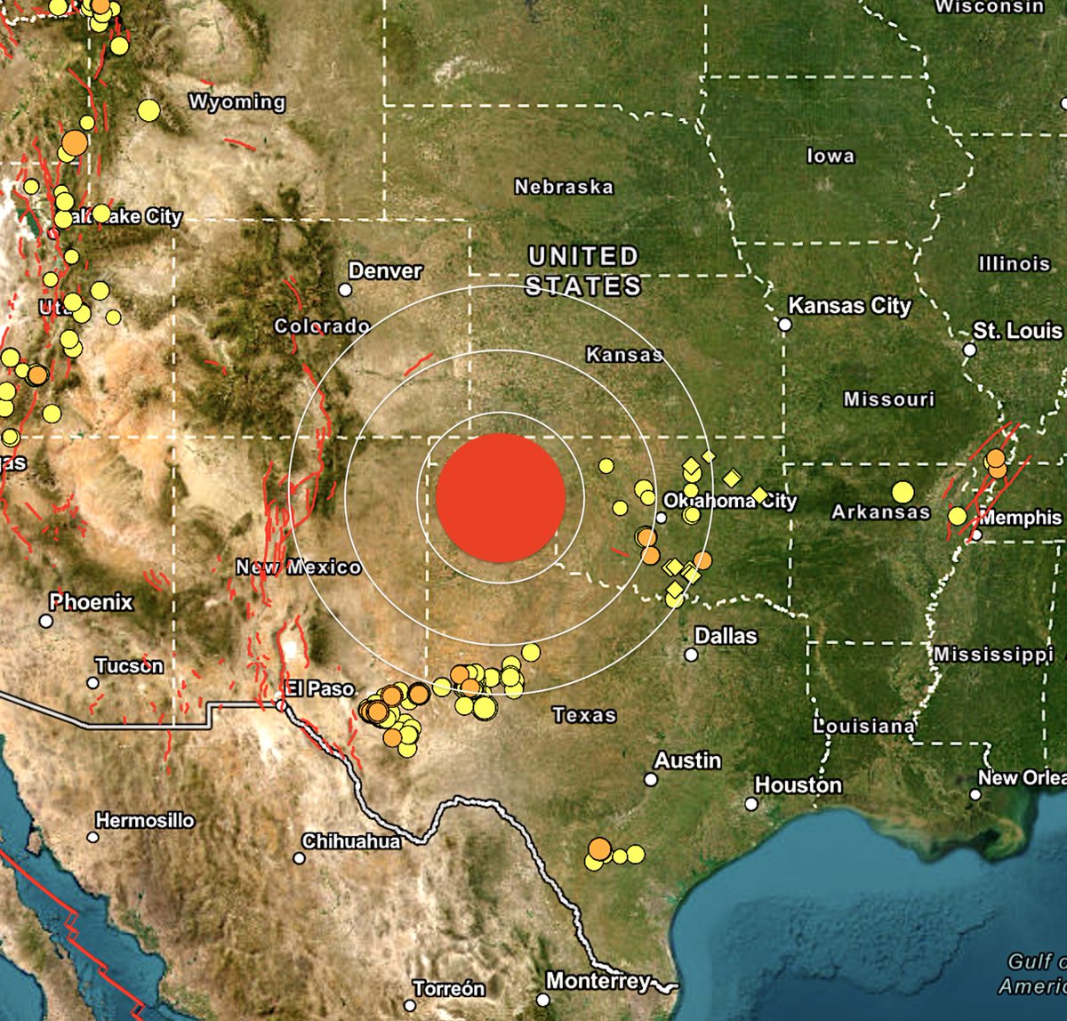 MrMBB333's tweet photo. A shallow M5.0 earthquake occurred just a few hours ago in the north Texas Panhandle! This was a rare quake that was felt not only in Texas but also in Oklahoma, Kansas and Colorado!
#earthquake #Texas #panhandle #MrMBB333 https://t.co/g9S6HNQy0Y