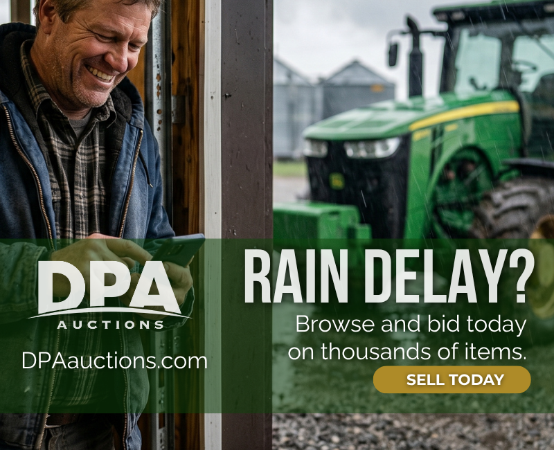 DPAauctions's tweet photo. Rain delay? Take a few minutes to browse equipment, watch the market, or start planning your next sale. Thousands of buyers and sellers trust DPA Auctions every month. #RainDelay #FarmLife #DPAAuctions https://t.co/phl9SgrUwF https://t.co/ViknKOLs79
