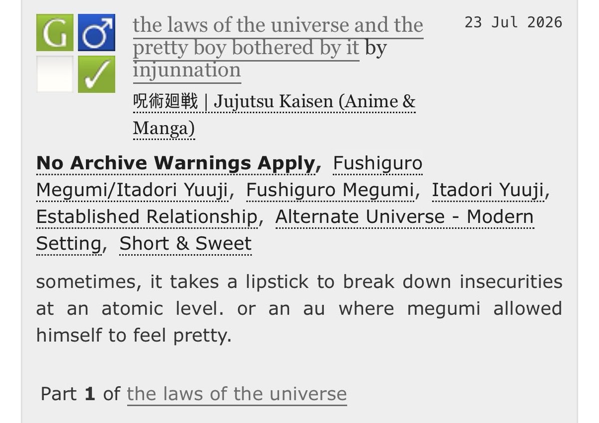 xuanzhenigmatic's tweet photo. the laws of the universe and the pretty boys series 

- satosugu and itafushi established relationship au
- short and sweet and pretty political if i’m being honest

https://t.co/jOHftwxMFi https://t.co/lVNP5njKvx