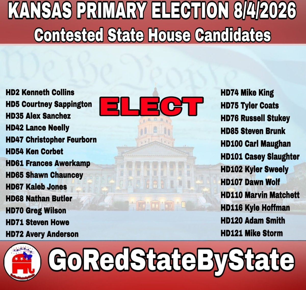 FloridaGirlUSA6's tweet photo. Kansas Primary 8/4/26
Contested State House Candidates
#GoRedStateByState https://t.co/OATlVeErBQ