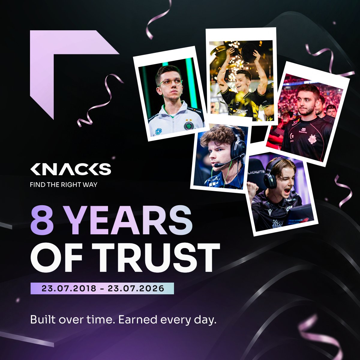 KnacksPro's tweet photo. Today marks eight years of Knacks🎊

Since July 23, 2018, we’ve been connecting talent, ambition, and opportunity across the international esports scene.

Hundreds of decisions. Dozens of destinations. One standard - representing our players at the level their ambitions deserve.

Eight years later, we bring more experience, a broader perspective, and an even greater sense of responsibility to what we do.

What we’ve built along the way is defined by the careers we’ve supported, the partnerships we’ve formed, and the trust placed in us.