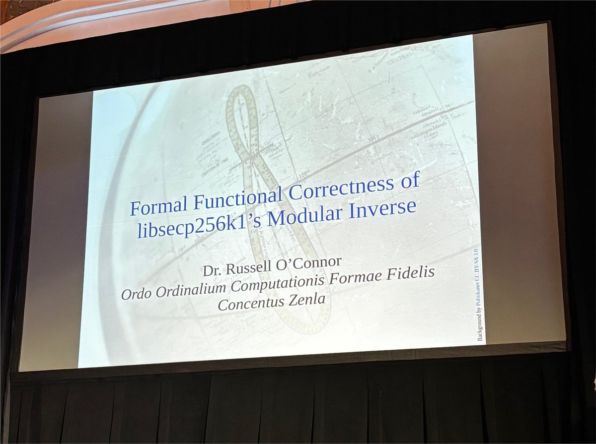 btcplusplus's tweet photo. Day 2 of @btcplusplus consensus edition opens with Russell O’Connor, creator of Simplicity, with a talk on correctness in programming and modular inverses in libsecp256k1 https://t.co/TPYp6pH4RX