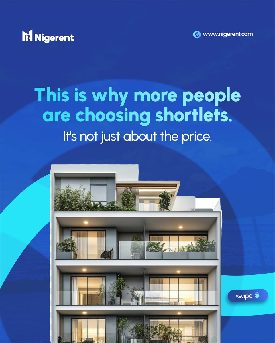nigerent's tweet photo. People used to book hotels by default.

Now travelers ask: "Where will I feel most comfortable?" 

For trips, work, or family visits- shortlets give you space + flexibility.

Where would you stay? 👇
Book on Nigerent. 

https://t.co/m2X2It70km https://t.co/Y6XL6fRQ3m