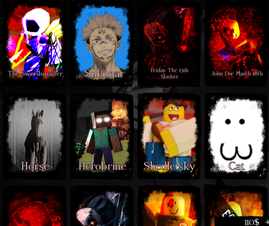 NoseyBrit's tweet photo. They should give the VIP killers/survivors unique renders. Specifically Sukuna, Cat, Shedletsky and Brimstone. Just to make the inventory look nicer. They look so tacky. They should also be below all the base game characters. #forsaken https://t.co/DPRzAzqRdB