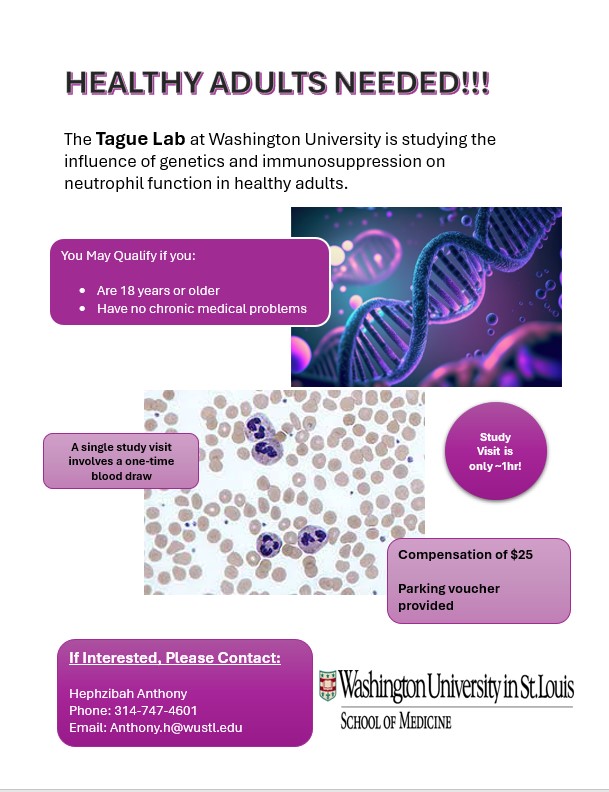WashUVFH's tweet photo. Healthy adults are needed for a research study at #WashUMed! The purpose of the study is to investigate how genetic differences impact response to anti-rejection medications. There is 1 study visit. $25 (plus parking voucher) is provided. anthony.h@wustl.edu or (314) 747-4601 https://t.co/ifXwUdRdVd