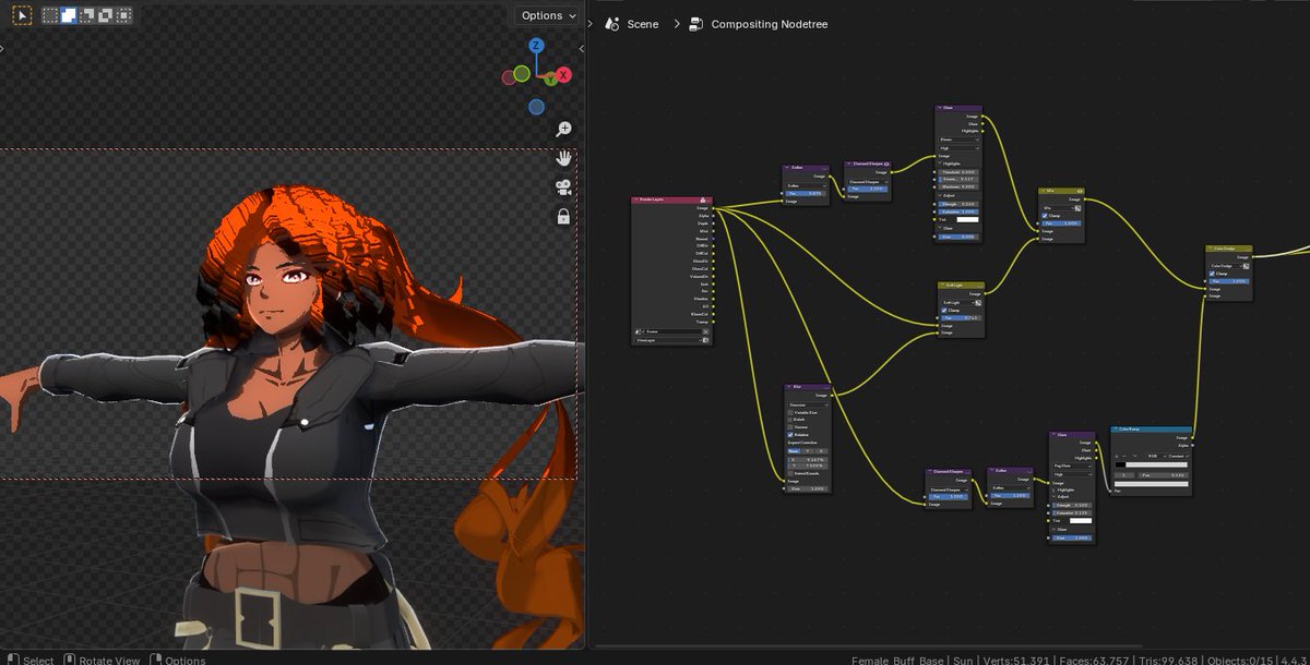 KiraDamnatio's tweet photo. I did some blender compositing to make my anime render look more polish and similar to 2d.

The setup uses filter nodes and glare
With blur + Soft light mix

To get the desire result 

Here is a preview.

#blender3d #b3d #3dcgi https://t.co/UijZ91uiNV