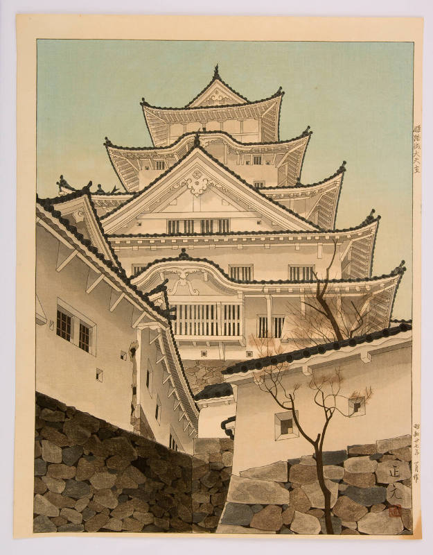 JapanTraCul's tweet photo. Himeji Castle, by Mori Masamoto, 1952 https://t.co/S3KAqdXYSn