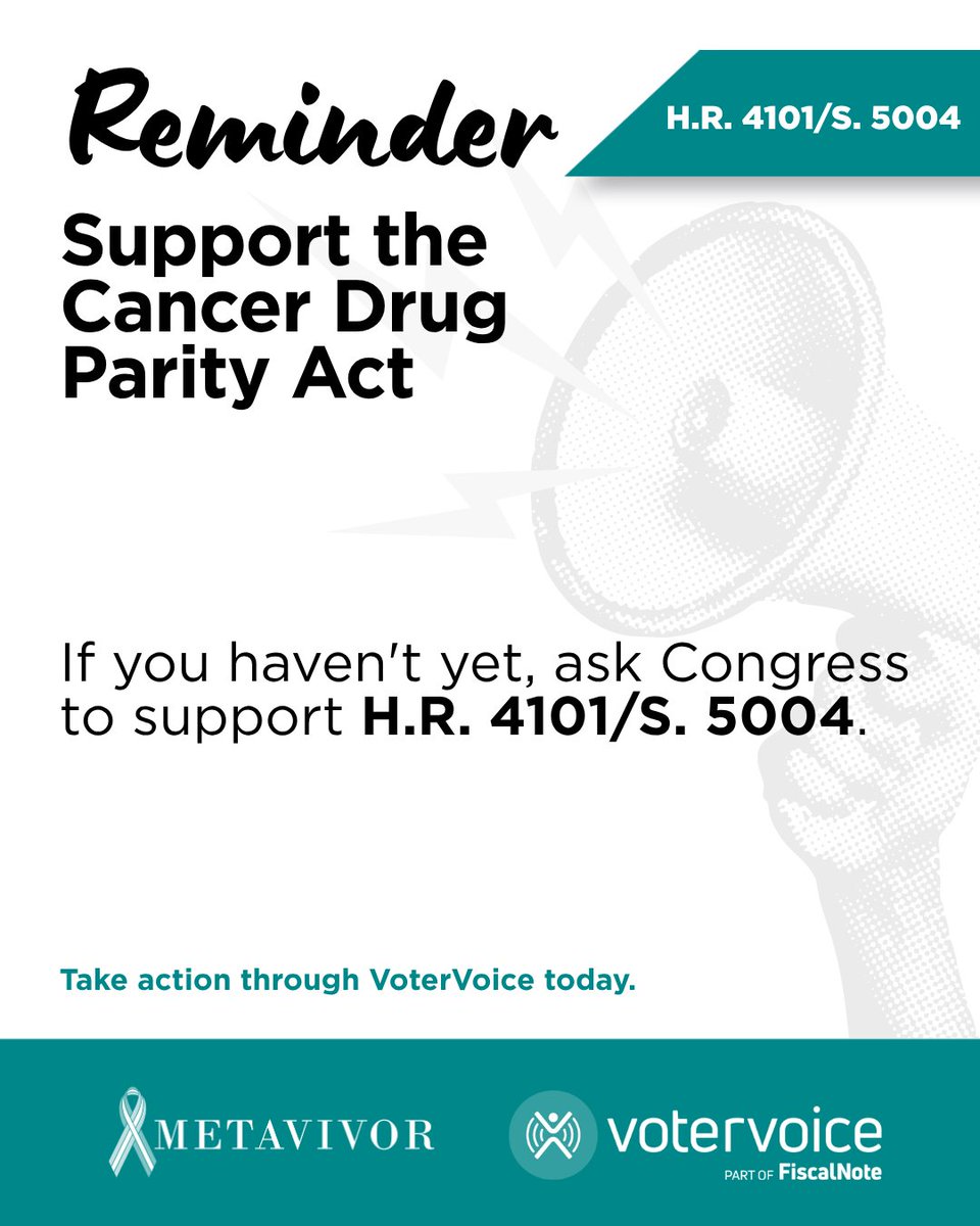 metavivor's tweet photo. We applaud Senator Smith and Senator Moran for their leadership in advancing the Cancer Drug Parity Act (H.R. 4101/S. 5004). Take action today through our VoterVoice Action Center. Link in bio. https://t.co/KaMNA1TFuZ