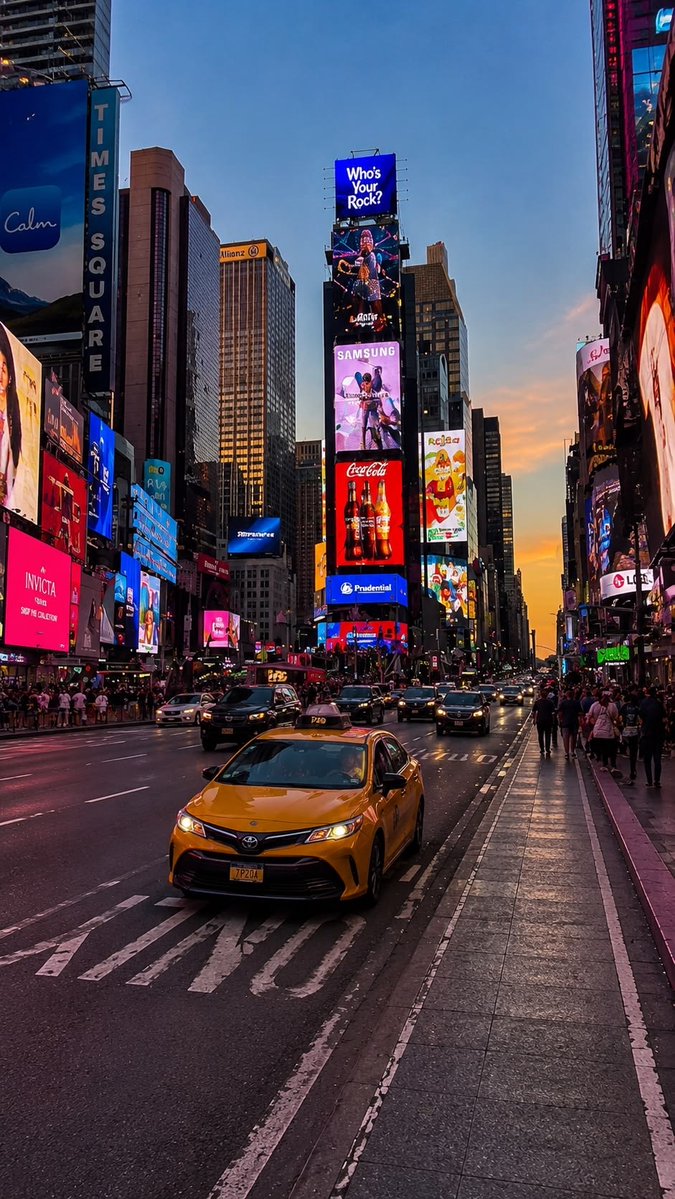_EchoesOfNature's tweet photo. Times Square at sunset — where Manhattan’s glowing billboards meet the last light of the day, yellow cabs stream down Broadway, and New York’s restless energy takes over the night. 🗽🌆✨ https://t.co/6O7BvhNQWE