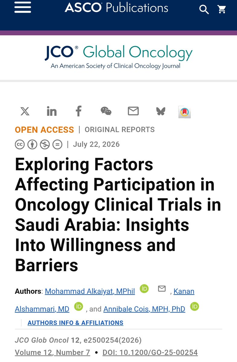 Alkaiyat_MO's tweet photo. Exploring Factors Affecting Participation in #Oncology #Clinical_Trials in #Saudi_Arabia: Insights Into Willingness and Barriers
https://t.co/XUFxhO9h9n
@Dr_Kanaan07
#New_Publication 
@JCOGO_ASCO https://t.co/EibjiXksQn