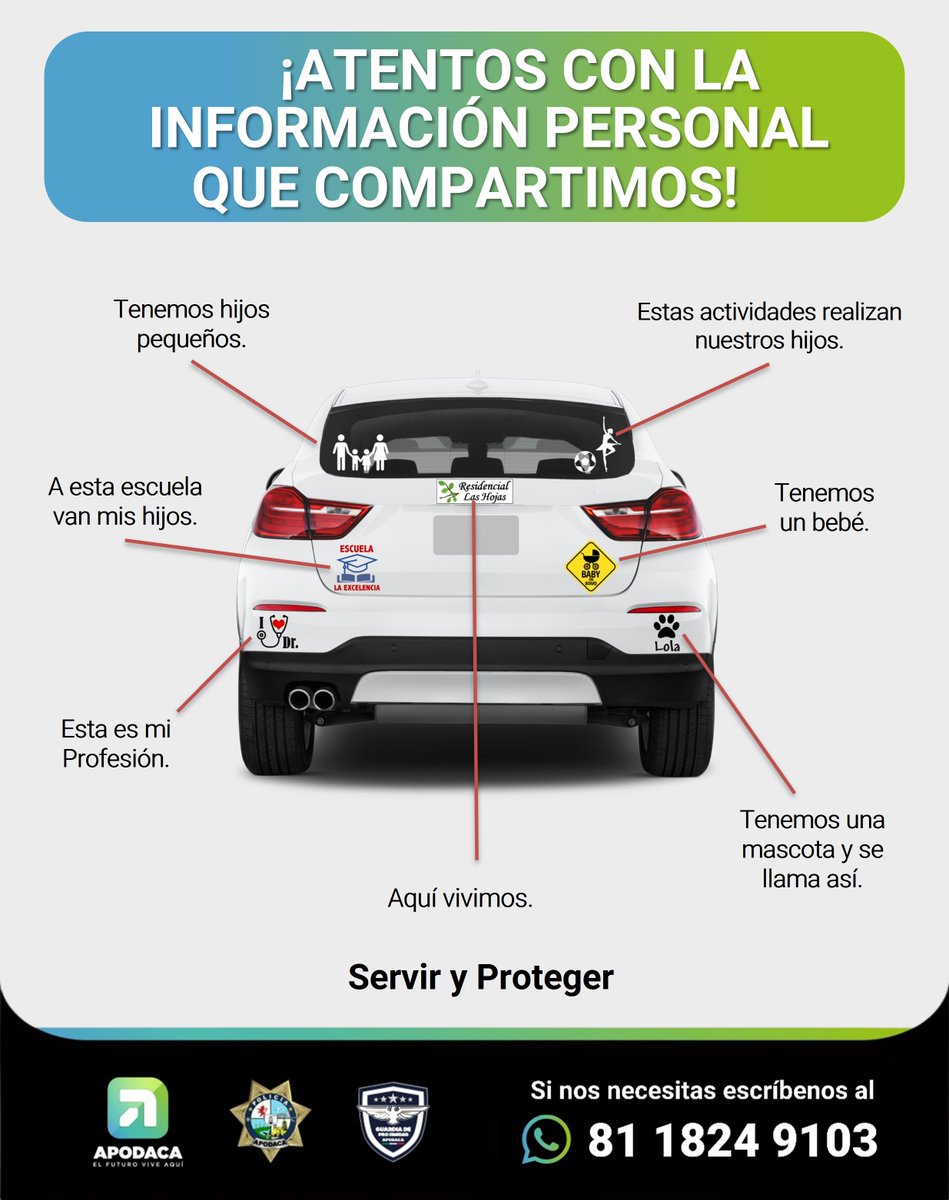 SSP_Apodaca's tweet photo. Atentos con la información personal que compartimos en nuestros vehículos. #ElFuturoViveAquí #ServirYProteger https://t.co/zoQnFNoj0Z