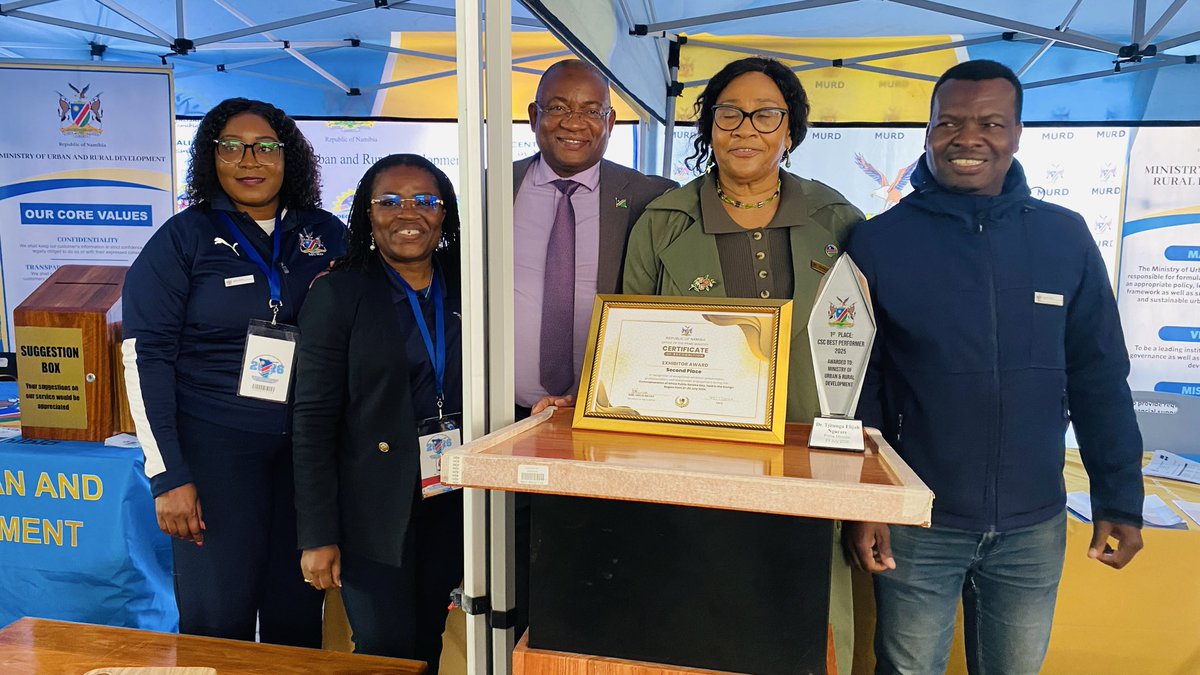 MurdNamibia's tweet photo. The MURD has been recognised as the 1st Place Customer Service Charter Best Performer for 2025 for its outstanding implementation of the Customer Service Charter.
In addition, MURD was awarded Second Place inthe Best Exhibitor category during the 2026 APSD celebration, Swakopmund https://t.co/KDOmmnB5YE