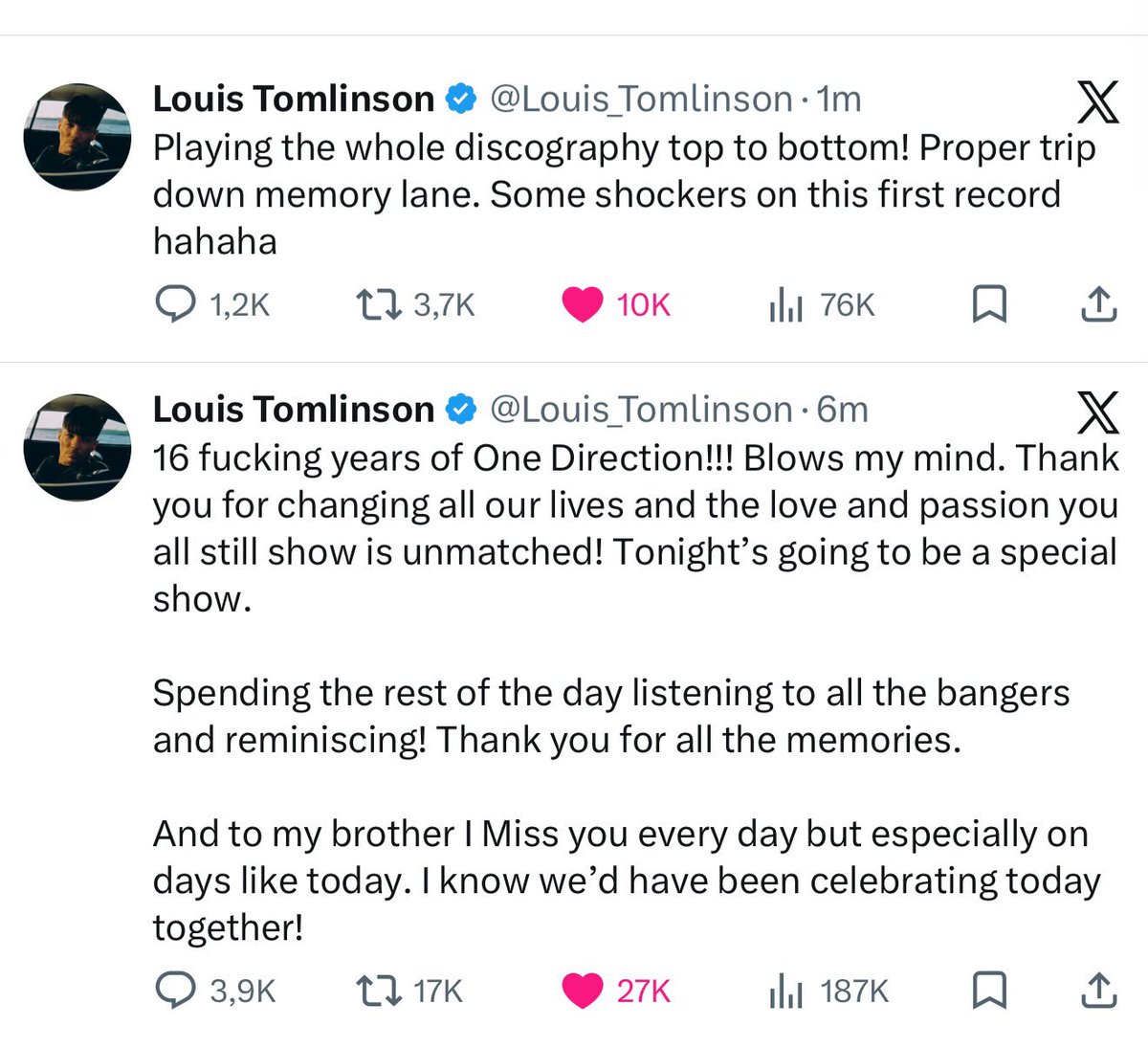 musictrendscol's tweet photo. Louis Tomlinson dedica dos tuits a One Direction en su aniversario 😭☝🏻 https://t.co/GPSyRtuYQk