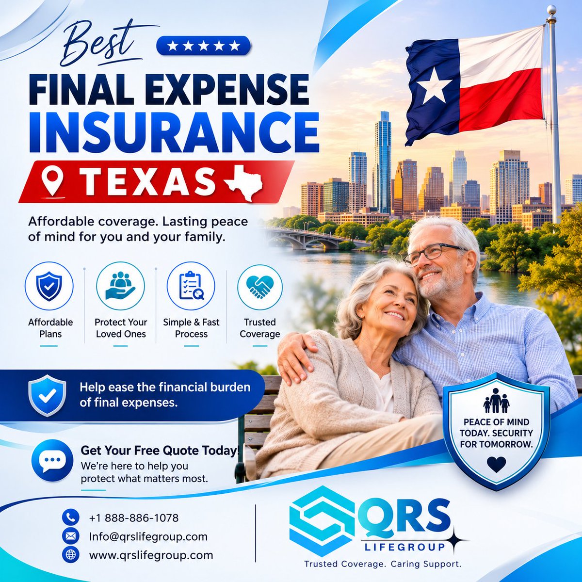 Qrslifegroup's tweet photo. Protect Your Family with Trusted Final Expense Insurance in Texas.

📞 Call: +1 888-886-1078
📧 Info@qrslifegroup.com
🌐 https://t.co/wXVj7dxJvE

#TexasFinalExpenseInsurance #FinalExpenseInsurance #TexasInsurance #BurialInsurance #SeniorInsurance #QRSLifeGroup #TexasSeniors https://t.co/Exai33aNeN