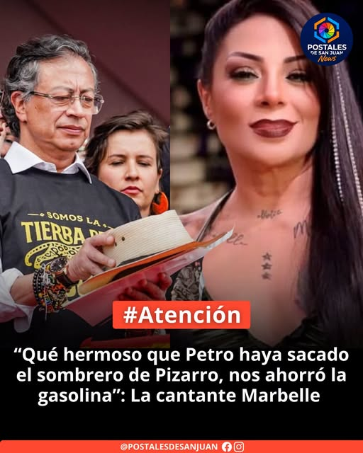 Mariano_OspinaP's tweet photo. Marbelle volvió a causar revuelo tras comentar la entrega del sombrero de Carlos Pizarro que hizo el presidente Gustavo Petro a María José Pizarro. En tono sarcástico, la artista escribió: “Qué hermoso que Petro haya sacado el sombrero de Carlos Pizarro. Nos ahorró la gasolina. Y el olor”.