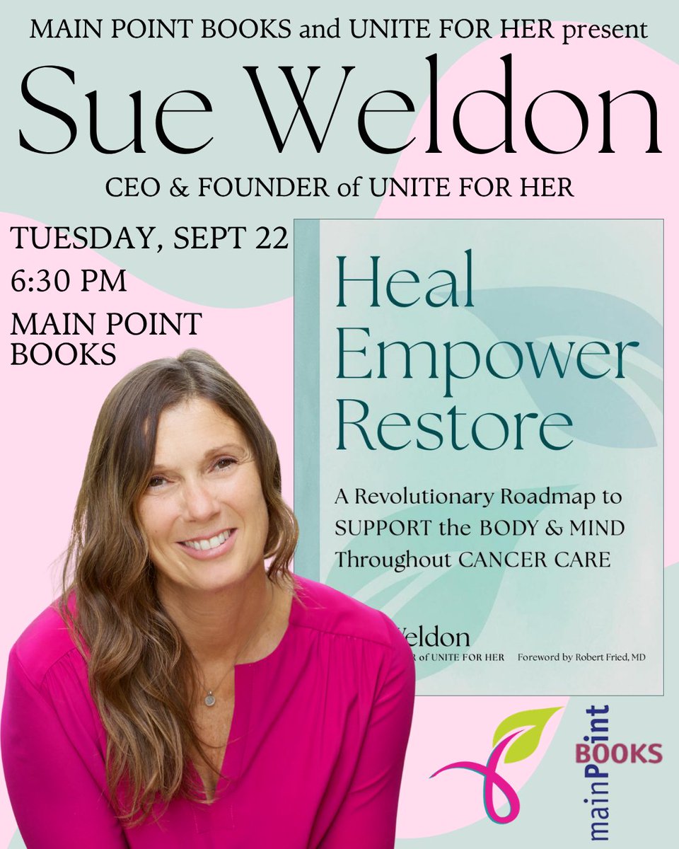 UniteforHER's tweet photo. Join us as we celebrate the launch of "Heal Empower Restore" by Founder and CEO Sue Weldon.

"Heal Empower Restore" Book Launch Party
Tuesday, September 22, 2026 
6:30 pm at Main Point Books 

https://t.co/37ACnInVnz https://t.co/sNJ4sHMqoB