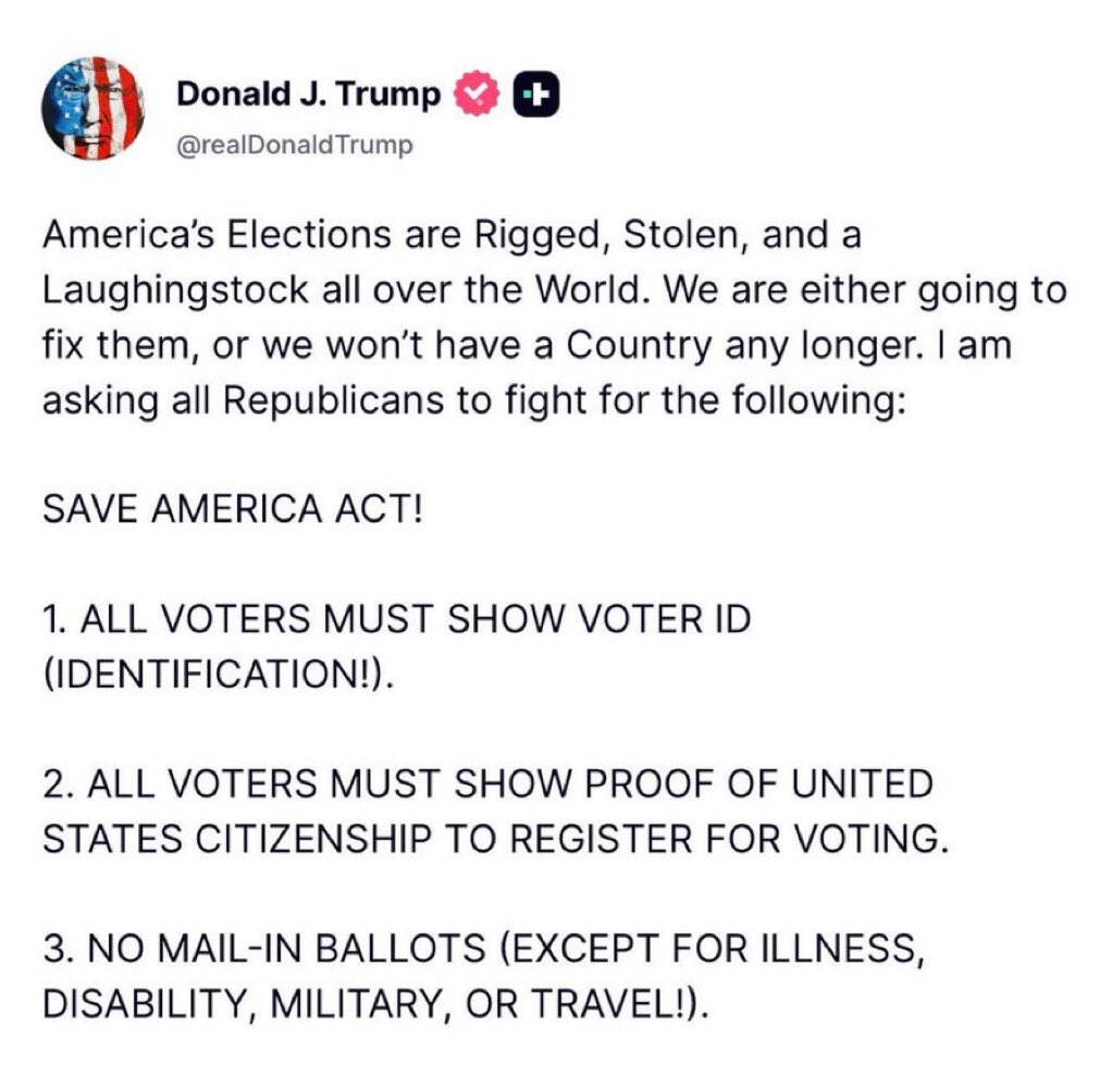 AmericannWatch's tweet photo. 🚨 BREAKING: Trump is NOT LETTING IT GO! The SAVE America Act must get to his desk @LeaderJohnThune!

Let’s show Thune how LOUD we can get. 

Leave a comment, let him know how important secure elections are you Americans! He’s tagged! https://t.co/x1A0BQ8cIW