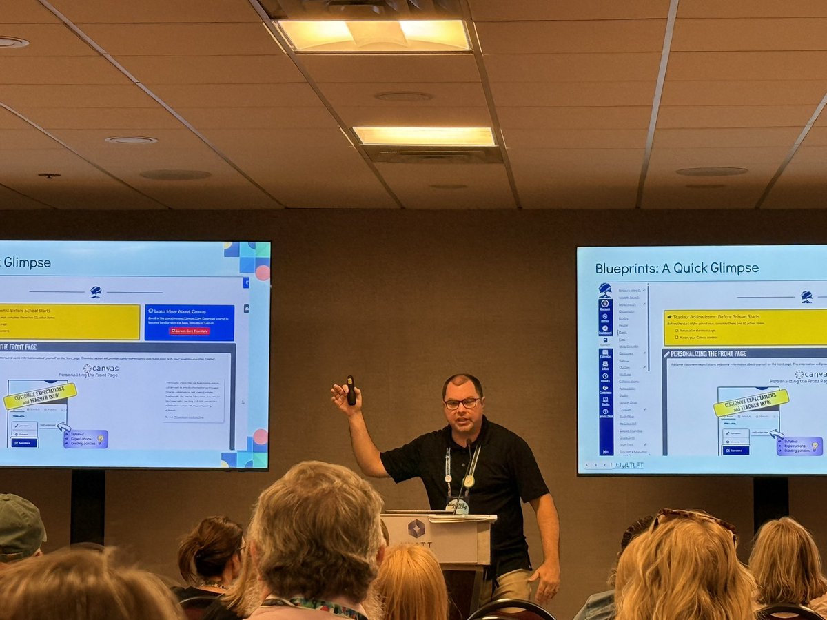 bmos's tweet photo. Rockstars @imBrianReed and @MariaTenny sharing their course designs and supports they’ve created and lead in Rockwood Schools with their new friends at #InstructureCon2026 to a packed house powered by some rad @CidiLabs tools https://t.co/CoZy3B7v7M
