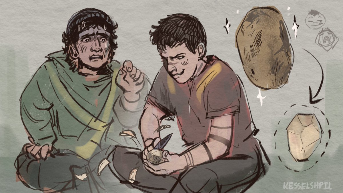 KesselShpil's tweet photo. Clancy enjoyed peeling potatoes for the first time. It doesn't mean he's good at it tho... #cliqueart #clancy #torchbearer https://t.co/m5iGxAVazA